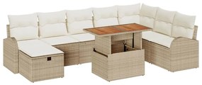 vidaXL Kerti Kanapé Szett 9 pcs Bézs polirattan