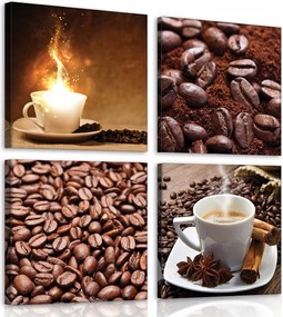 Vászonkép 50x50 Kávé szemes csésze aroma energia otthonosság textúra