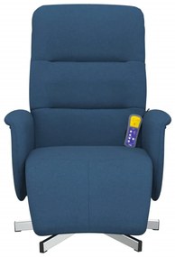Kék szövet dönthető masszázsfotel lábtartóval