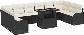 vidaXL Kerti Kanapé Szett párnával 11 pcs Fekete Poli rattan
