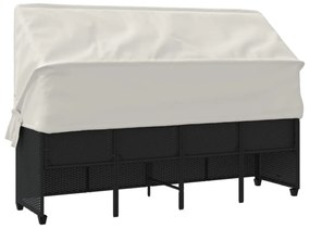 fekete polyrattan napozóágy tetővel és párnával