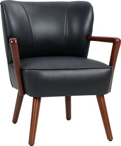 HOMCOM Kárpitozott Szék, Párnázott Karfás Fotelek, Fa Lábakkal, Pihenő Fotel a Nappaliba és Hálószobába, Műbőr, Fekete, 67 x 77 x 80 cm | Aosom