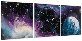 Kép - Festett univerzum (órával) (90x30 cm)