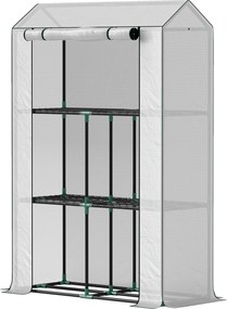 Outsunny Üvegház Polcokkal, Rollejtáros Ajtóval, Télálló Acélváz Üvegház, Üvegház Erkélyre, Kertbe, Paradicsomház UV Védelemmel 100x40x150cm | Aosom
