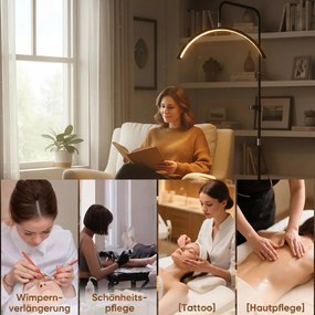 HOMCOM LED félhold alakú szempillalámpa telefontartóval, 350°-ban forgatható, állítható magassággal, fekete