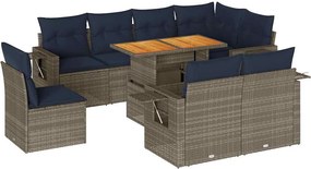 vidaXL 9 részes szürke polyrattan kerti ülőgarnitúra párnákkal