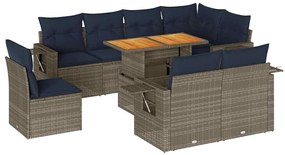 vidaXL 9 részes szürke polyrattan kerti ülőgarnitúra párnákkal