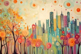 Fotótapéta Flizelina Gyerekek Színes Város Házak Fa 104x70,5 ragasztó