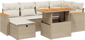 vidaXL 7 részes bézs polyrattan kerti ülőgarnitúra párnákkal