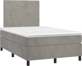 vidaXL világosszürke bársony rugós ágy matraccal 120 x 190 cm