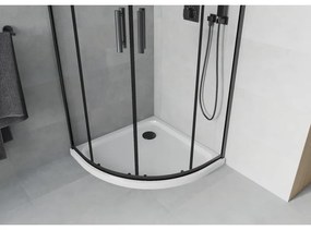 Mexen Rio, negyedkör alakú zuhanykabin tolóajtóval 90 x 90 cm, 5mm átlátszó üveg, fekete profil + fehér zuhanytálca, 863-090-090-70-00-4110B
