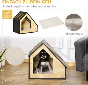 Pawhut Beltéri Kutyaház/barlang párnával, kutyabarlang ferde tetővel, macskaház kistestű kutyáknak 8 kg-ig, barna