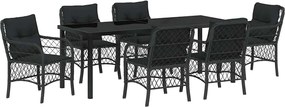 vidaXL Kert étkező szett párnával 7 pcs Fekete polirattan