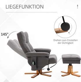 Masszázsfotel lábtámasszal, 10 pontos elektromos masszázsfunkcióval, dönthető, szürke