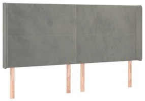 világosszürke bársony LED-es fejtámla 163x16x118/128 cm