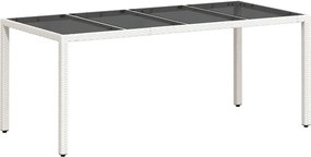 vidaXL fehér polyrattan üveglapos kerti asztal 190 x 90 x 75 cm