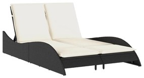 Fekete polyrattan napozóágy párnákkal 114x205x73 cm