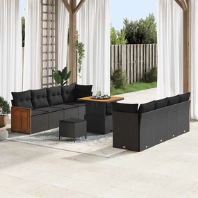 Kerti Kanapé Szett 11 pcs Fekete 80 x 80 x 71 cm polirattan