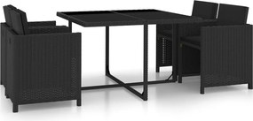 vidaXL 5 részes fekete polyrattan kültéri étkezőszett párnákkal