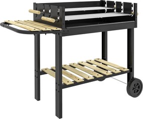 Outsunny Szénbarbecue Grill Állítható Két Grillezővel, 2 Kerekével és 2 Polccal, méret: 113L x 53.5W x 82.5H cm, Fekete | Aosom