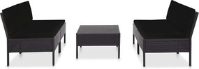 vidaXL 5-részes fekete polyrattan kerti kanapészett párnákkal