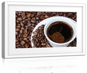 Kávészemek kávéval, vászonkép, 60x40 cm méretben