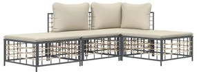 4 részes antracitszürke polyrattan kerti ülőgarnitúra párnákkal