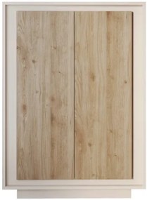 SKY 2.0 magas komód, 2 ajtóval, kasmír vázzal és Cadiz tölgy mintázatú laminált előlapokkal