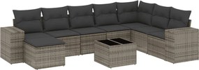 vidaXL 9 részes szürke polyrattan kerti ülőgarnitúra párnákkal