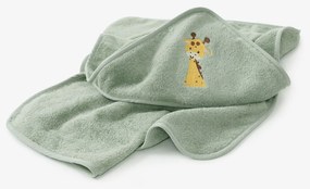 Goldea gyermek frottír fördőlepedő csuklyás - zsiráf zsályaszínű alapon 100 x 100 cm