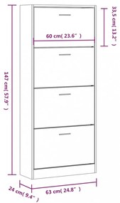 betonszürke szerelt fa cipőszekrény 63x24x147 cm