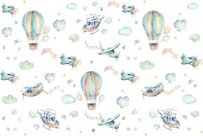 Fotótapéta flizelina Utazás hőlégballon repülőgépek pasztell égbolt 250x175 +ragasztó