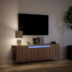 barna tölgyszínű fali TV-szekrény LED-del 135x31x39,5 cm