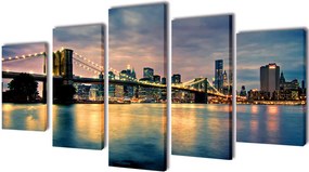 vidaXL Nyomtatott vászon falikép szett Brooklyn híd a folyóval 200 x 100 cm