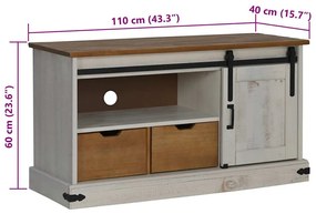 HALDEN fehér tömör fa TV szekrény tolóajtóval 110x40x60 cm