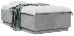 betonszürke szerelt fa ágykeret LED-del 75 x 190 cm