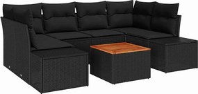 vidaXL Kerti Kanapé Szett párnával 7 pcs Fekete polirattan