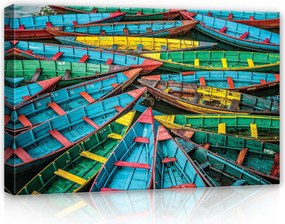 Vászonkép 60x40 Színes csónakok kikötő tó tükröződés élő hagyományos csónakok