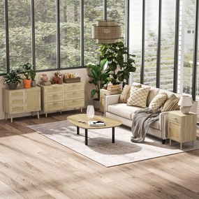 HOMCOM 6 fiókos tárolószekrény fonott előlappal, 110L x 40W x 75H cm, világos fa hatás | Aosom