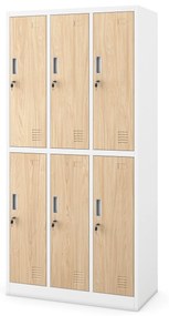 Fém öltözőszekrény 6 rekeszes IGOR, 900 x 1850 x 450 mm, Eco Design: fehér/ sonoma tölgy