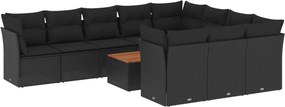 vidaXL 11 részes fekete polyrattan kerti ülőgarnitúra párnákkal