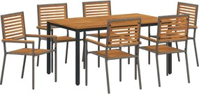 vidaXL Kert étkező szett 7 pcs Szürke és Barna polirattan