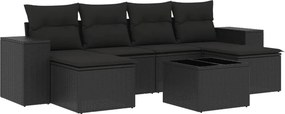 vidaXL 7 részes fekete polyrattan kerti ülőgarnitúra párnával
