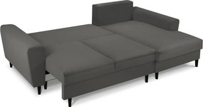 Sötétszürke kordbársony kinyitható tárolóhelyes sarokkanapé (jobb oldali-heverő résszel) Kyoto – Cosmopolitan Design