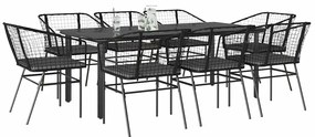 vidaXL 9 részes fekete polyrattan üveg kerti étkezőgarnitúra párnákkal