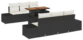 7 darabos Kert Kanapé Szett Párnákkal Fekete Poly Rattan