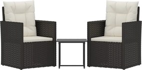 vidaXL 3 részes fekete polyrattan kültéri ülőgarnitúra párnákkal