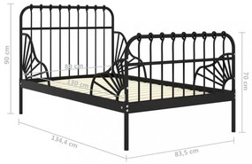 kihúzható fekete fém ágykeret 80 x 130/200 cm