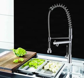 Konyhai csaptelep EYN0141 kihúzható zuhanyfejjel, két kifolyóval és többféle színváltozatban — 74 cm — LED-világítás nélkül — Króm