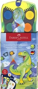 Vízfesték, 12 darabos, összeilleszthető, FABER-CASTELL Dinoszaurusz+1 tubus fehér tempera + dinoszaurusz matrica (TFC125036)